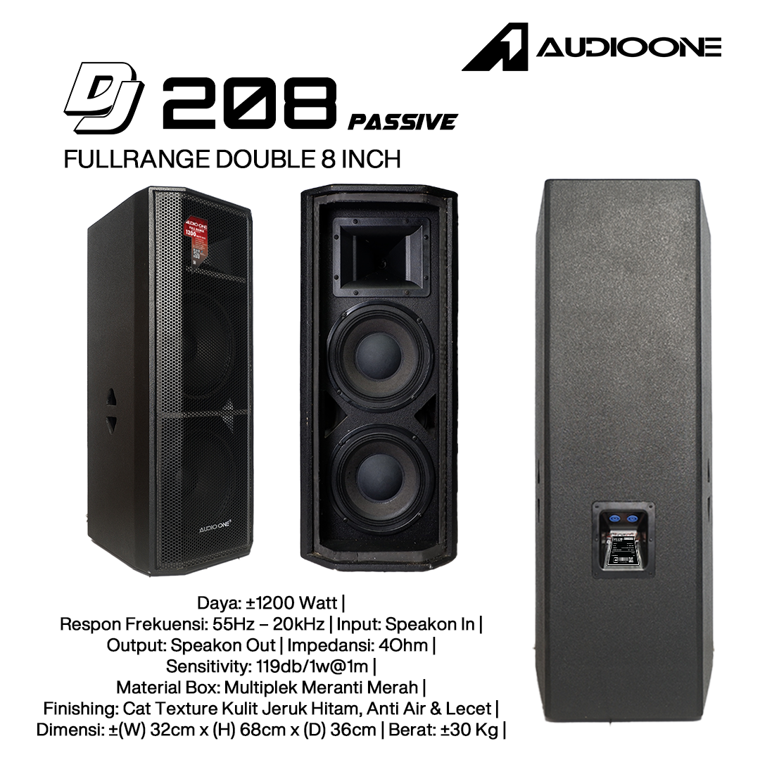Speaker Double 8 Inch 1200 Watt Audio One DJ-208 untuk Event Profesional