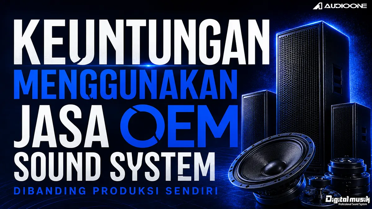 Pekerja sedang melakukan perakitan box speaker di workshop Digital Musik