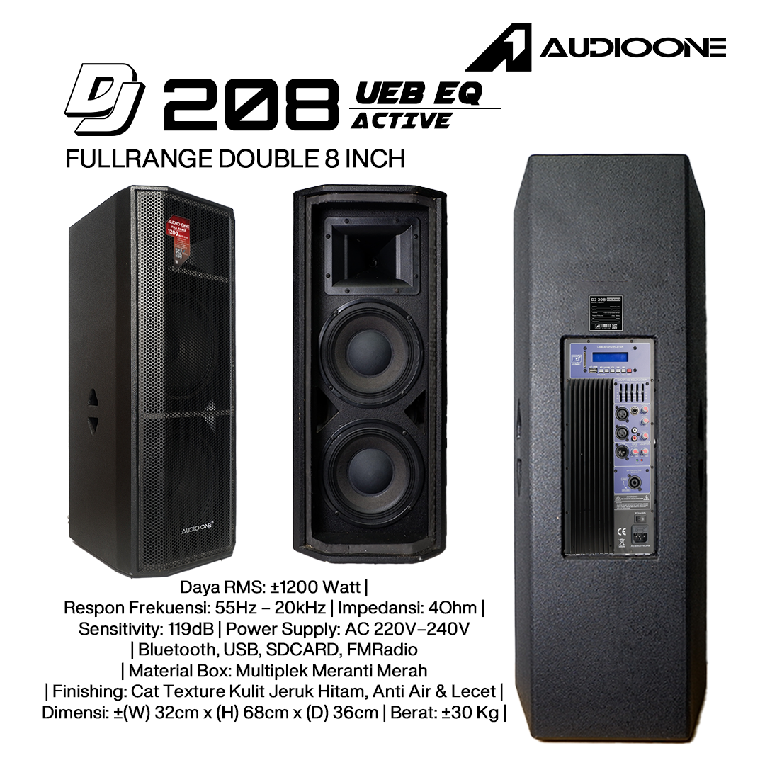 Audio One Speaker DJ-208 Double 8 Inch Active 1200W UEB-EQ