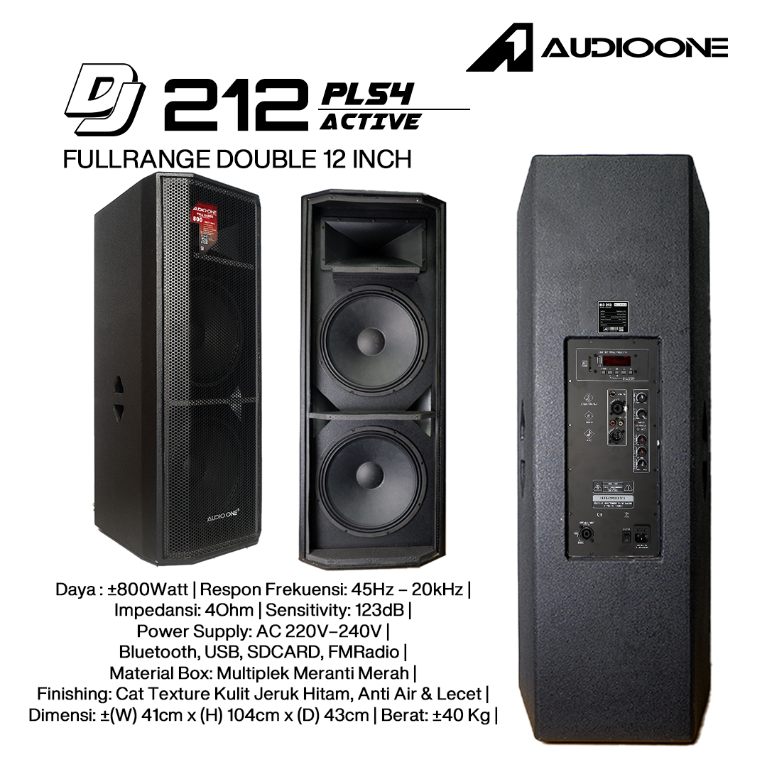 Audio One Speaker DJ-212 Double 12 Inch Aktif 800W PL 54 USB