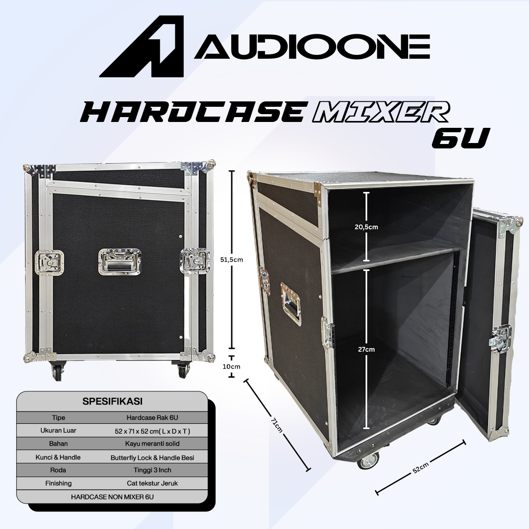 Box Hardcase Mixer Power Amplifier Ukuran 6u Lis Silver