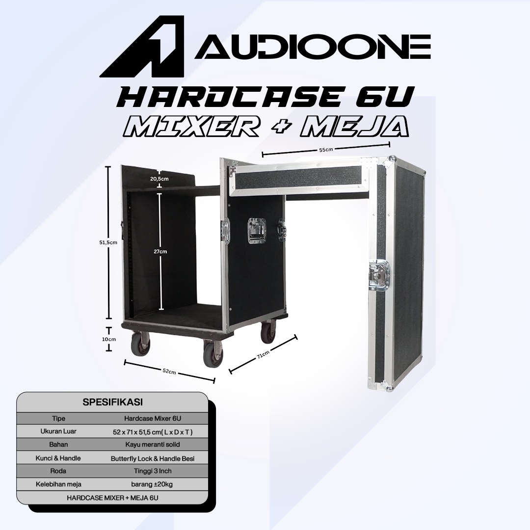 Box Hardcase Mixer Power Amplifier Ukuran 6u Lis Silver Plus Meja